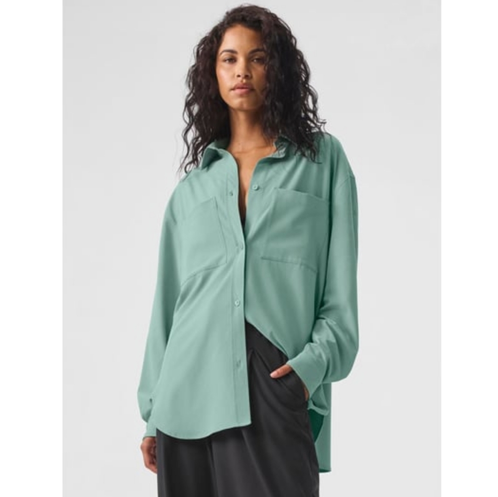 ALO Dreamscape Button Down Long Sleeve SOLD OUT LIMITED COLOR: Botanical Green